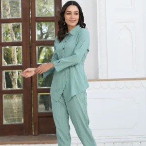 Green Textured Georgette