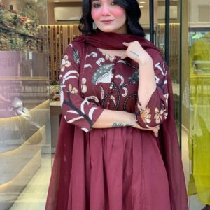 Coffee Brown Chanderi three piece set