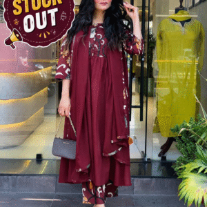 Coffee Brown Chanderi three piece set