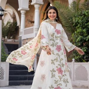 Pearl White Chanderi Suit set
