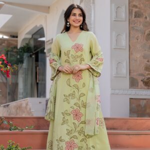 Pista Green Chanderi suit set