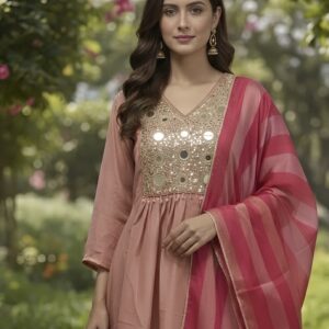 Clay Pink mirror work three piece set