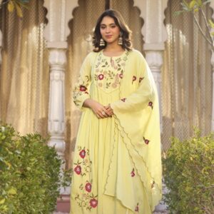 Lime floral chanderi suit set